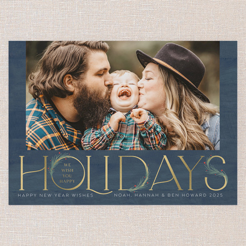 Art Deco Evergreen Holiday Card, Blue, 5x7 Flat, Holiday, Standard Smooth Cardstock, Square, Navy