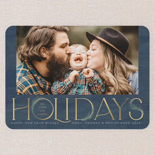 Art Deco Evergreen Holiday Card, Blue, 5x7 Flat, Holiday, Matte, Signature Smooth Cardstock, Rounded