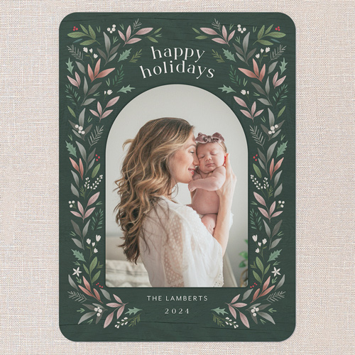 Botanical Arch Holiday Card, Green, 5x7 Flat, Holiday, 100% Recycled Cardstock , Rounded