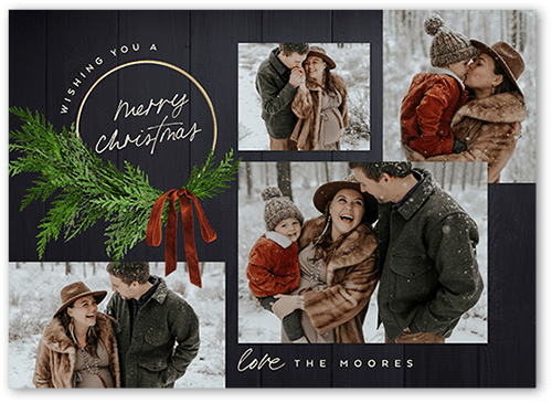 Handwritten Wreath Holiday Card, Black, 5x7 Flat, Christmas, 100% Recycled Cardstock , Square, Black