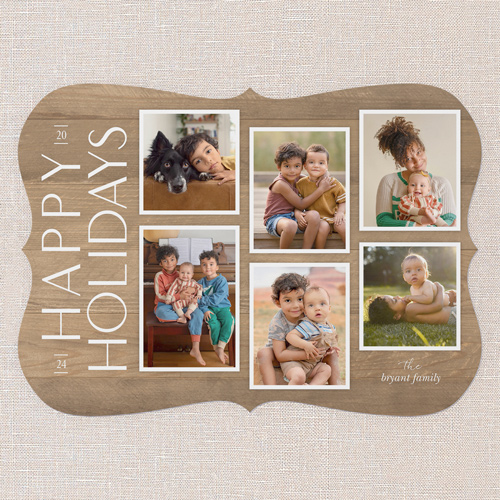 Rustic Woodgrain Frames Holiday Card, Beige, 5x7 Flat, Holiday, Pearl Shimmer Cardstock, Bracket
