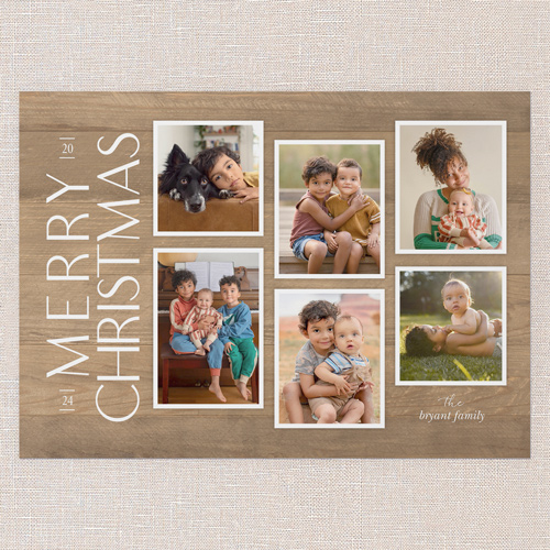Rustic Woodgrain Frames Holiday Card, Beige, 5x7 Flat, Christmas, Pearl Shimmer Cardstock, Square
