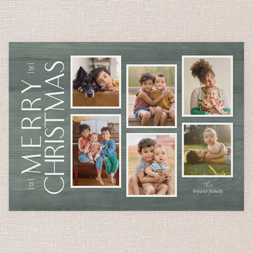 Rustic Woodgrain Frames Holiday Card, Green, 5x7 Flat, Christmas, Matte, Signature Smooth Cardstock, Square, Avocado