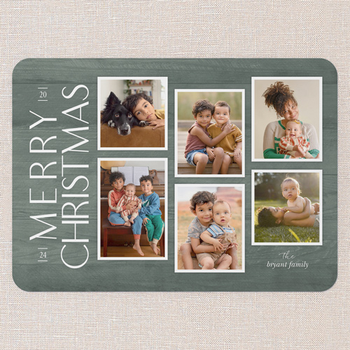 Rustic Woodgrain Frames Holiday Card, Green, 5x7 Flat, Christmas, Standard Smooth Cardstock, Rounded