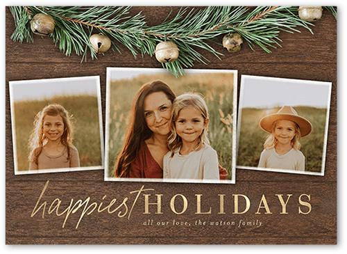 Garland Bells Holiday Card, Brown, 5x7 Flat, Holiday, Matte, Pearl Shimmer Cardstock, Square, White