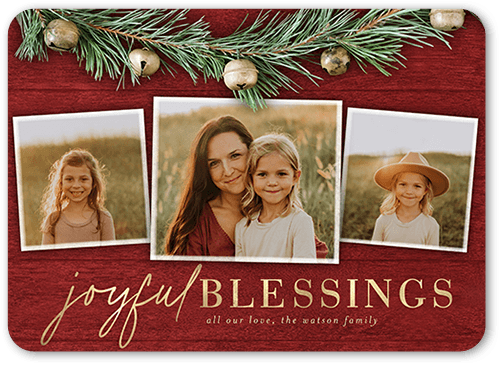 Garland Bells Holiday Card, Red, 5x7 Flat, Religious, Standard Smooth Cardstock, Rounded, Marsala