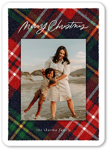 Plaid Photo Frame Holiday Card, Red, 5x7 Flat, Christmas, Standard Smooth Cardstock, Rounded