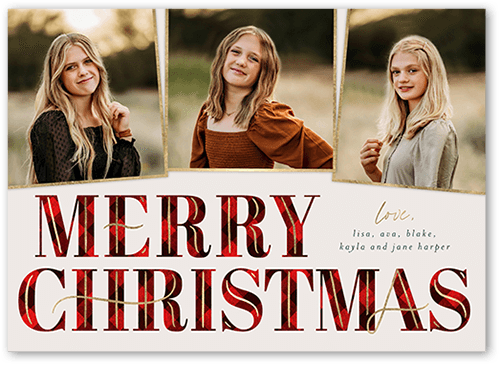 Art Deco Plaid Holiday Card, Red, 5x7 Flat, Christmas, 100% Recycled Cardstock , Square, Red