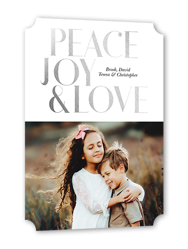 Joyous Love Holiday Card, Silver Foil, White, 5x7 Flat, Holiday, Matte, Signature Smooth Cardstock, Ticket