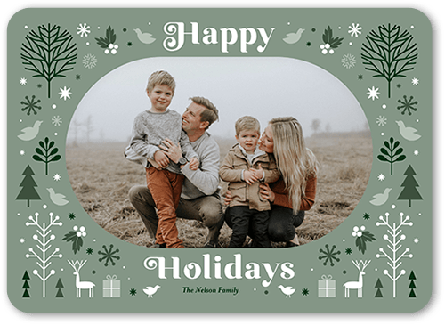 Retro Forest Holiday Card, Green, 5x7 Flat, Holiday, Matte, Signature Smooth Cardstock, Rounded