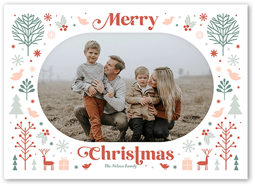 Retro Forest Holiday Card, White, 5x7 Flat, Christmas, Pearl Shimmer Cardstock, Square