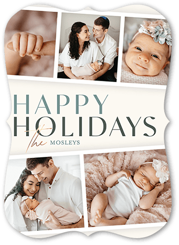 Filmstrip Family Fun Holiday Card, Grey, 5x7 Flat, Holiday, Pearl Shimmer Cardstock, Bracket, White