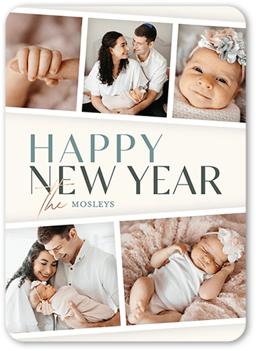 Filmstrip Family Fun Holiday Card, Grey, 5x7 Flat, New Year, Standard Smooth Cardstock, Rounded