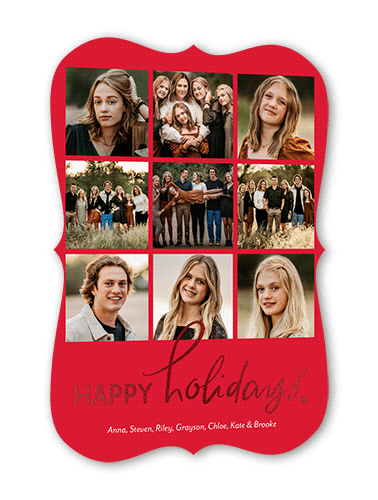 Happy Foil Heart Holiday Card, Red, Red Foil, 5x7 Flat, Holiday, Pearl Shimmer Cardstock, Bracket