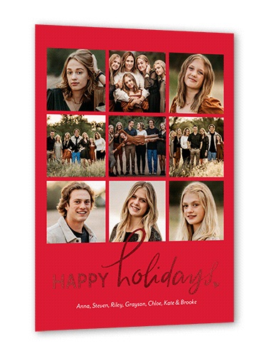 Happy Foil Heart Holiday Card, Red, Red Foil, 5x7 Flat, Holiday, Pearl Shimmer Cardstock, Square