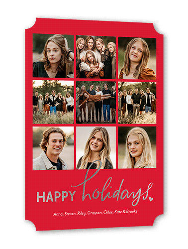Happy Foil Heart Holiday Card, Red, Silver Foil, 5x7 Flat, Holiday, Pearl Shimmer Cardstock, Ticket