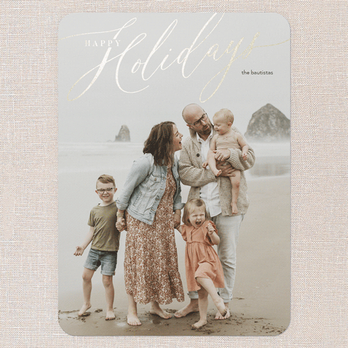 Foil Holiday Header Holiday Card, White, Gold Foil, 5x7 Flat, Holiday, Matte, Signature Smooth Cardstock, Rounded, White