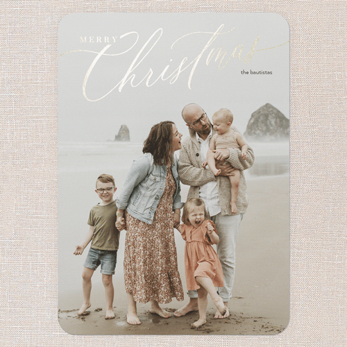 Foil Holiday Header Holiday Card, White, Gold Foil, 5x7 Flat, Christmas, Matte, Signature Smooth Cardstock, Rounded, White