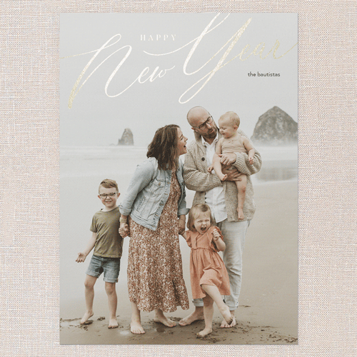 Foil Holiday Header Holiday Card, White, Gold Foil, 5x7 Flat, New Year, Matte, Signature Smooth Cardstock, Square, White