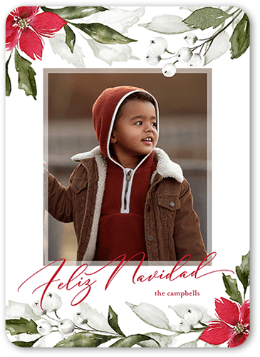 Fancy Garland Holiday Card, none, White, 5x7 Flat, Feliz Navidad, 100% Recycled Cardstock , Rounded