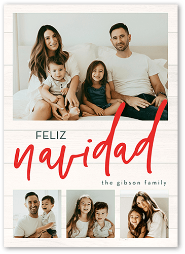 Beautiful Family Holiday Card, White, 5x7 Flat, Feliz Navidad, Pearl Shimmer Cardstock, Square