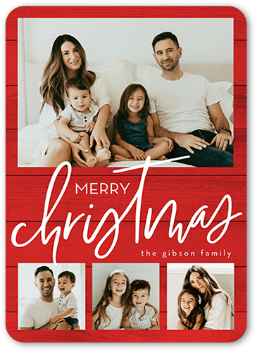 Beautiful Family Holiday Card, Red, 5x7 Flat, Christmas, Pearl Shimmer Cardstock, Rounded