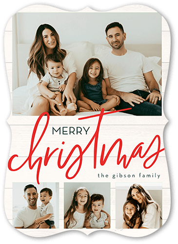 Beautiful Family Holiday Card, White, 5x7 Flat, Christmas, Pearl Shimmer Cardstock, Bracket