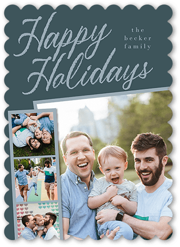 Filmstrip Frame Holiday Card, Blue, 5x7 Flat, Holiday, Matte, Signature Smooth Cardstock, Scallop