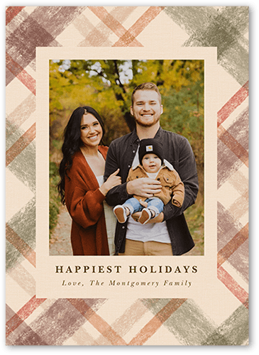 Cozy Plaid Holiday Card, Beige, 5x7 Flat, Holiday, Matte, Signature Smooth Cardstock, Square