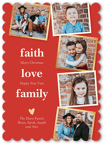 Faithful Collage Holiday Card, Red, 5x7 Flat, Religious, Pearl Shimmer Cardstock, Scallop
