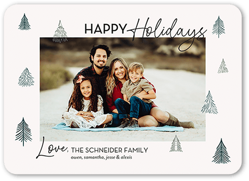 Scattered Trees Holiday Card, Grey, none, 5x7 Flat, Holiday, 100% Recycled Cardstock , Rounded
