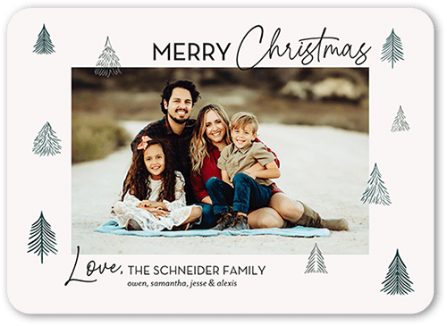 Scattered Trees Holiday Card, Grey, none, 5x7 Flat, Christmas, Pearl Shimmer Cardstock, Rounded, Whisper Gray