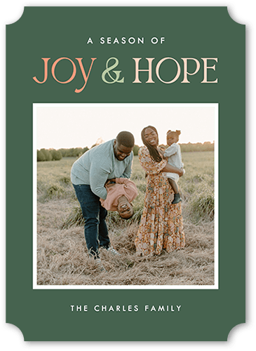 Joy And Hope Holiday Card, Green, 5x7 Flat, Holiday, Pearl Shimmer Cardstock, Ticket