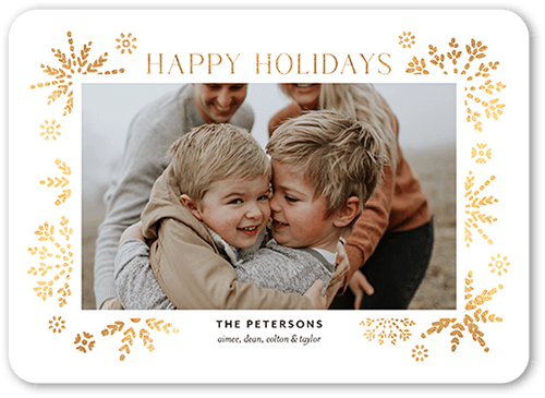 Editable Snowflake Frame Holiday Card, White, 5x7 Flat, Holiday, Pearl Shimmer Cardstock, Rounded, White