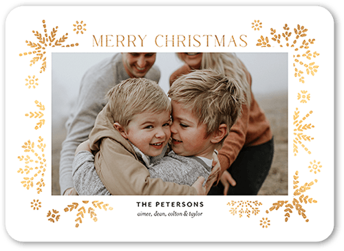 Editable Snowflake Frame Holiday Card, White, 5x7 Flat, Christmas, 100% Recycled Cardstock , Rounded