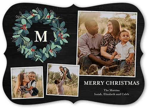 Wreath Collage Holiday Card, Black, 5x7 Flat, Christmas, Pearl Shimmer Cardstock, Bracket