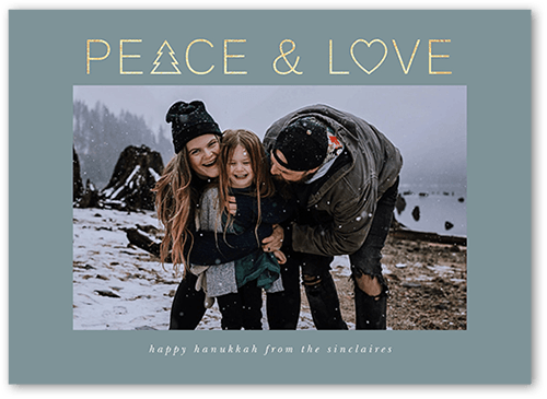 Peace Love Icons Holiday Card, Blue, 5x7 Flat, Holiday, Luxe Double-Thick Cardstock, Square