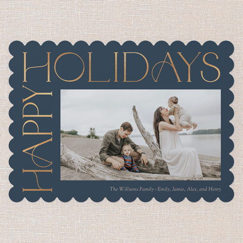Side Serifs Holiday Card, Blue, 5x7 Flat, Holiday, Matte, Signature Smooth Cardstock, Scallop