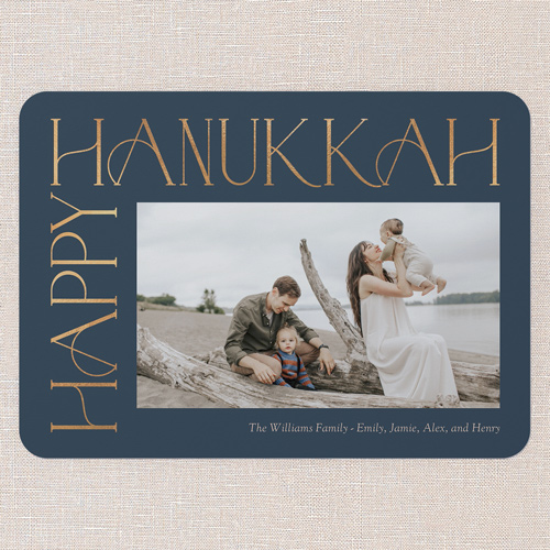 Side Serifs Holiday Card, Blue, 5x7 Flat, Hanukkah, Pearl Shimmer Cardstock, Rounded, Deep Sea