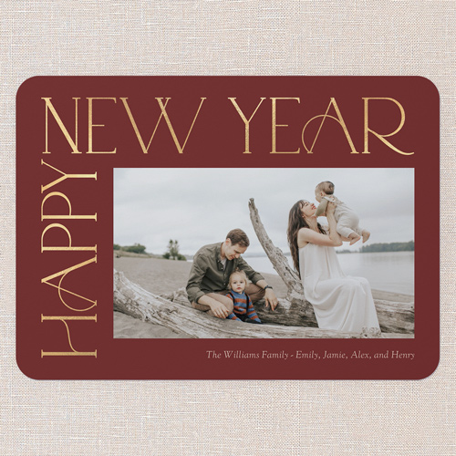 Side Serifs Holiday Card, Red, 5x7 Flat, New Year, Matte, Signature Smooth Cardstock, Rounded, Velvet