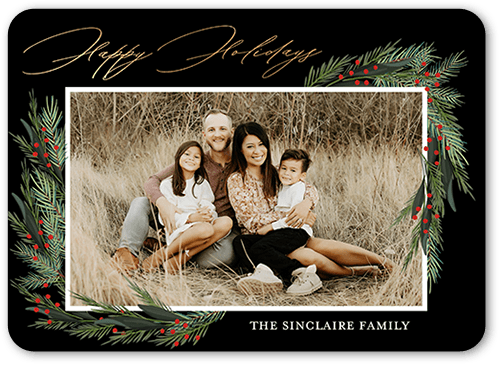 Wintergreen Frame Holiday Card, Black, 5x7 Flat, Holiday, Standard Smooth Cardstock, Rounded