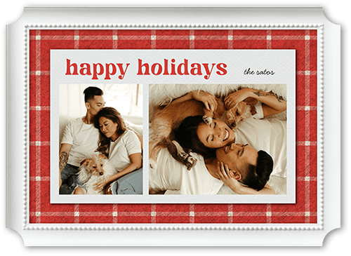 Plaid Layout Holiday Card, Red, 5x7, Holiday, Pearl Shimmer Cardstock, Ticket