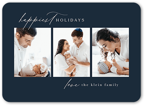 Simple Family Frames Holiday Card, Blue, 5x7 Flat, Holiday, Pearl Shimmer Cardstock, Rounded, White