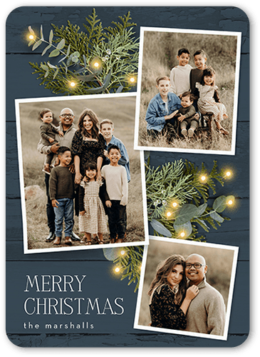 Festive Photos Holiday Card, Blue, 5x7 Flat, Write Your Own Greeting, Pearl Shimmer Cardstock, Rounded