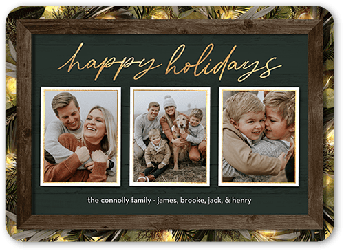 Rustic Evergreen Lights Holiday Card, Green, 5x7 Flat, Holiday, Matte, Signature Smooth Cardstock, Rounded