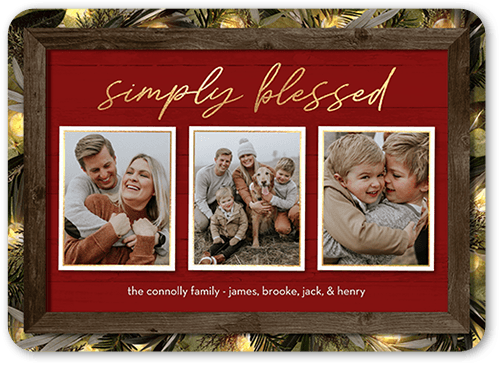 Rustic Evergreen Lights Holiday Card, Red, 5x7 Flat, Religious, Pearl Shimmer Cardstock, Rounded