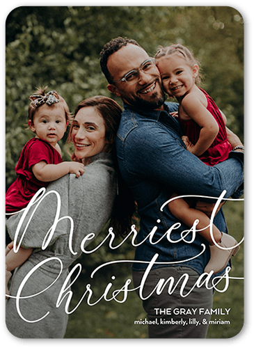 Traditional Festive Script Holiday Card, White, 5x7 Flat, Christmas, Matte, Signature Smooth Cardstock, Rounded, White