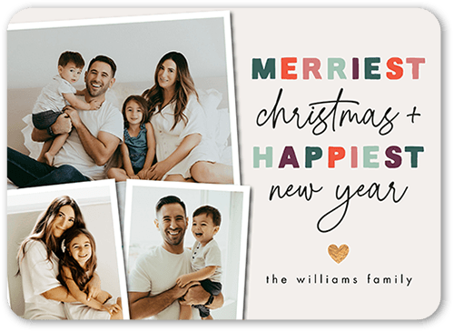 Multicolor Merry Holiday Card, Blue, 5x7 Flat, Christmas, Pearl Shimmer Cardstock, Rounded