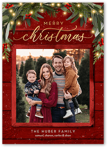 Wreath Topped Holiday Card, Red, 5x7 Flat, Christmas, Matte, Signature Smooth Cardstock, Square
