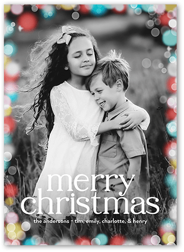 Confetti Bokeh Holiday Card, Red, none, 5x7 Flat, Christmas, Standard Smooth Cardstock, Square